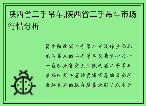 陕西省二手吊车,陕西省二手吊车市场行情分析